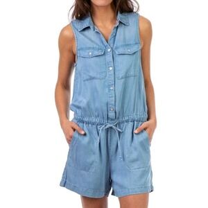Jordache Denim Romper Womens Large Sleeveless Utility Shorts Light Blue Retro‎